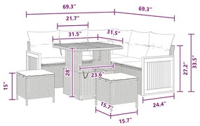 Conjunto de Sofá de Jardim vidaXL 8 Peças com Almofadas Preto Rattan P