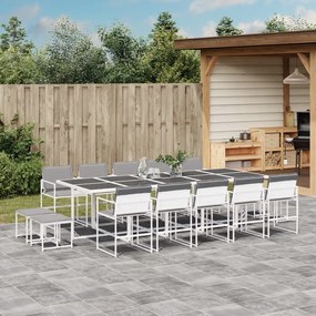 vidaXL 15 pcs conj. de jantar p/ jardim c/ almofadões textilene branco