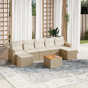 8 pcs conjunto de sofás p/ jardim com almofadões vime PE bege