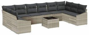 Conjunto de Sofá para Jardim com 11 Peças e Almofadas Cinzas em Rattan