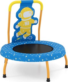 Mini trampolim Astronauta para crianças com alça acolchoada e capa de segurança em lona sem buracos para uso interno, de 3 a 6 anos Azul