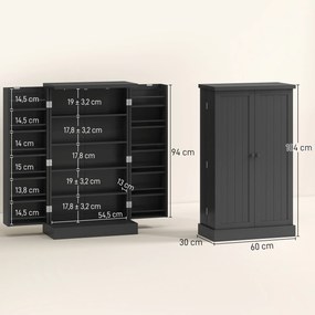 Armário de Cozinha com 2 Portas, 60 x 30 x 104 cm, 12 Suportes de Porta, Preto