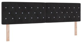 Cabeceira LED com botão de cristal, estofada em veludo preto, 90 cm