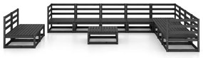 11 pcs conjunto lounge de jardim pinho maciço preto