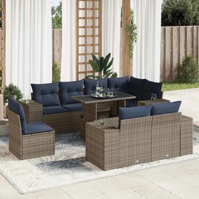 16 pcs conjunto sofás jardim almofadões vime PE/acácia cinzento
