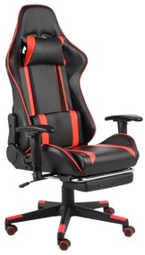 Cadeira de gaming giratória com apoio de pés PVC vermelho