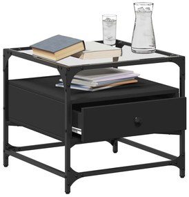 Mesa de centro com topo em vidro preto 50x50x45 cm aço