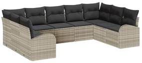 Conjunto de Sofá de Jardim com 9 Peças e Almofadas Cinza Claro em Ratt