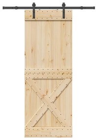 vidaXL Porta de correr com ferragens 85x210 cm madeira de pinho maciça