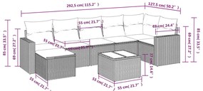 8 pcs conjunto sofás de jardim c/ almofadões vime PE castanho