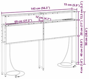 Cabeceira de armazenamento com cabeceira Carvalho fumê 140 cm