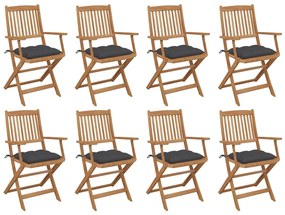 vidaXL Cadeiras de exterior dobráveis c/ almofadões 8pcs acácia maciça