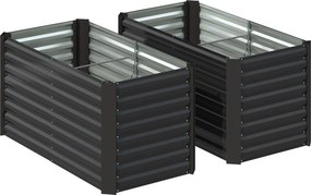 Outsunny Conjunto de 2 canteiros de jardim elevados quadrados estrutura em aço galvanizado fundo aberto 120 x 60 x 60 cm cinza escuro | Aosom Portugal