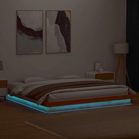 Estrutura de cama c/ LEDs 200x200 cm pinho maciço castanho mel