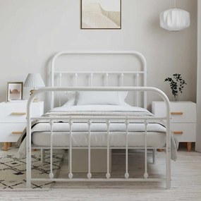 Estrutura de cama com cabeceira e pés 100x190 cm metal branco