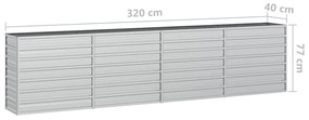 Canteiro elevado de jardim 320x40x77cm aço galvanizado prateado