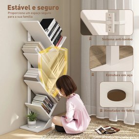 Estante em Forma de Árvore de 7 Níveis Estante de Livros com 7 Prateleiras e Estrutura de Aço  50x24x109 cm Branco
