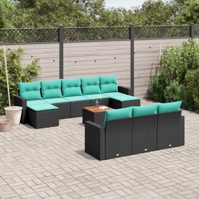 vidaXL 11 pcs conjunto sofás de jardim c/ almofadões vime PE preto