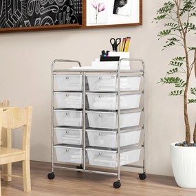 Carrinho móvel multiusos com 10 gavetas organizador multiusos com rodas 65,5 x 37 x 87 cm - transparente