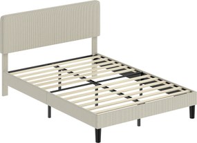 HOMCOM Estrutura de Cama 140 x 190 cm com Estrado, Cabeceira Ajustável, Cama de Casal Estofada em Veludo Cotelê, Sem Ruído, Cinzento Claro | Aosom Portugal