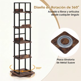 Estante Giratória de Arrumação, 40 x 40 x 148,5 cm, Rotação de 360°, Castanho+Preto