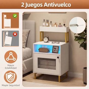 Mesa de cabeceira com luzes LED 45 x 40 x 80 cm com tabuleiro superior Estrutura metálica Branca
