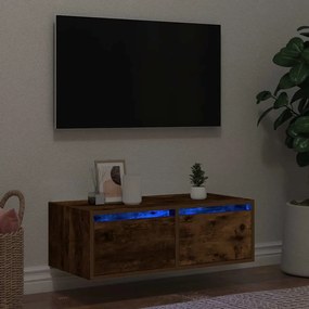 vidaXL Móvel de TV com luzes LED 75x35,5x25 cm carvalho fumado