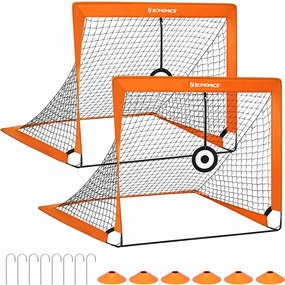 Conjunto de 2 balizas de futebol com acessórios de treino 120 x 91 x 91 cm para crianças laranja