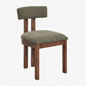 Cadeira De Jantar Estofada Argider Madeira Escura & Bouclé Verde Army - Sklum