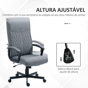 Cadeira de Escritório Giratória 360° Cadeira de Escritório com Encosto Alto Altura Ajustável e Função de Inclinação para Escritório Carga 120kg 65x65x