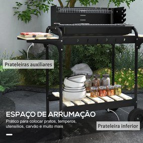 Barbecue a Carvão com Rodas Barbecue Portátil com Grelha Ajustável em