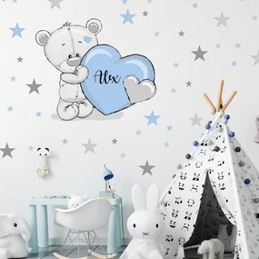 Autocolantes para quarto de criança - Urso de peluche com estrelas em azul