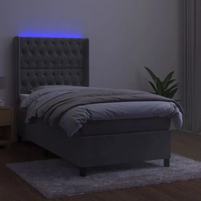 Cama box spring c/ colchão/LED 100x200 cm veludo cinzento-claro