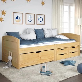 3185211 vidaXL Sofá-cama com 5 gavetas 90x200 cm madeira de pinho maciça IRUN
