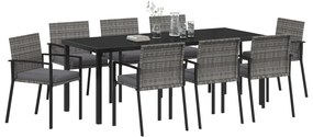 Conjunto de Jantar 9 Peças Cinza Rattan Poliéster
