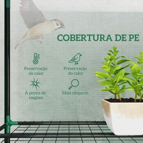 Estufa Pequena com Prateleiras de 3 Níveis 215x46x151 cm Portas com Fecho de Correr Estufa para Cultivar  Verde