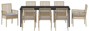 Conjunto de Jantar de Jardim de 9 Peças com Cushions Bege Rattan Poli