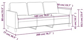 Sofá de 3 lugares 180 cm couro artificial cor cappuccino