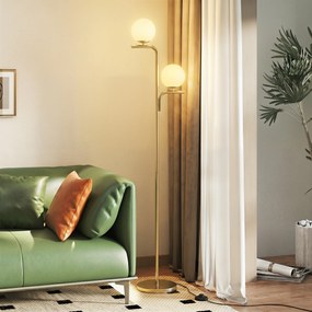 Candeeiro de pé para sala com duas cabeças, candeeiro de pé com 3 temperaturas de luz, abajur de vidro, dourado