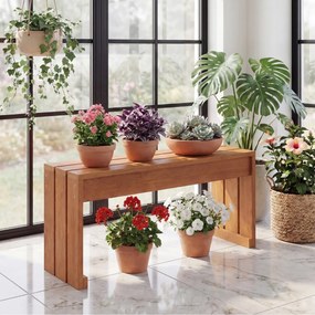 Banco de madeira sem encosto para jardim 90 x 30 x 44 cm, com 2 lugares, capacidade de 200 kg, ideal para pátio, terraço, alpendre ou entrada Natural