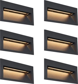 Conjunto de 6 luzes de parede embutidas modernas pretas 16cm Incl. LED IP65 - Mert