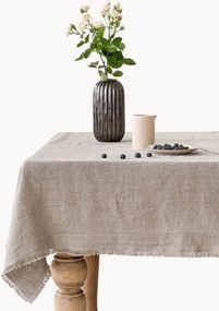 Toalha de mesa em linho artesanal com franjas Natural