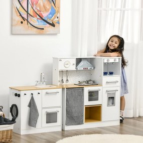 Cozinha Infantil de Madeira Cozinha para Crianças acima de 3 Anos com Luz Sons Máquina de Café Frigorífico Lavatório Branca