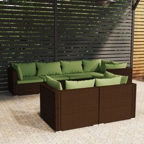vidaXL 7 pcs conjunto lounge jardim c/ almofadões vime PE castanho