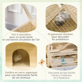 Gaiola para hamsters com 3 níveis, balancins, janelas, casinhas, tabuleiro deslizante, 115 x 60 x 55 cm, efeito de madeira natural