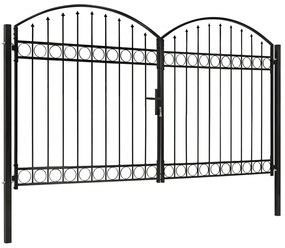 Portão p/ cerca porta dupla e topo arqueado 300x200cm aço preto