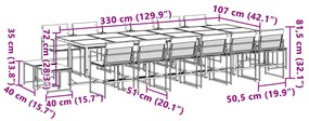 17 pcs conj. de jantar p/ jardim c/ almofadões textilene preto