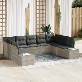 Conjunto de Sofá Jardim de 9 Peças com Almofadas Cinza Claro Rattan Po