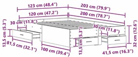 Estrutura de Cama vidaXL com Gavetas em Madeira Antiga 120x200 cm em M
