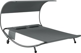 Outsunny Espreguiçadeira Dupla com Toldo Removível, Rodas, Almofadas e Bolsos Porta-objetos, Cinza | Aosom Portugal